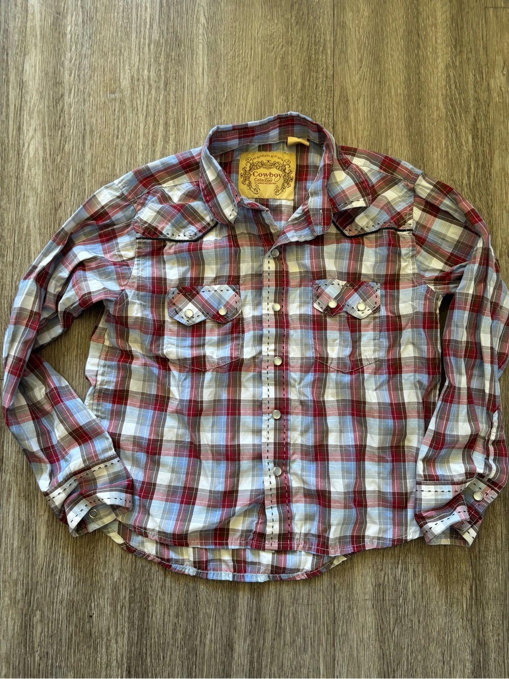 Kids Red Plaid Button-Up Shirt with Western Pockets